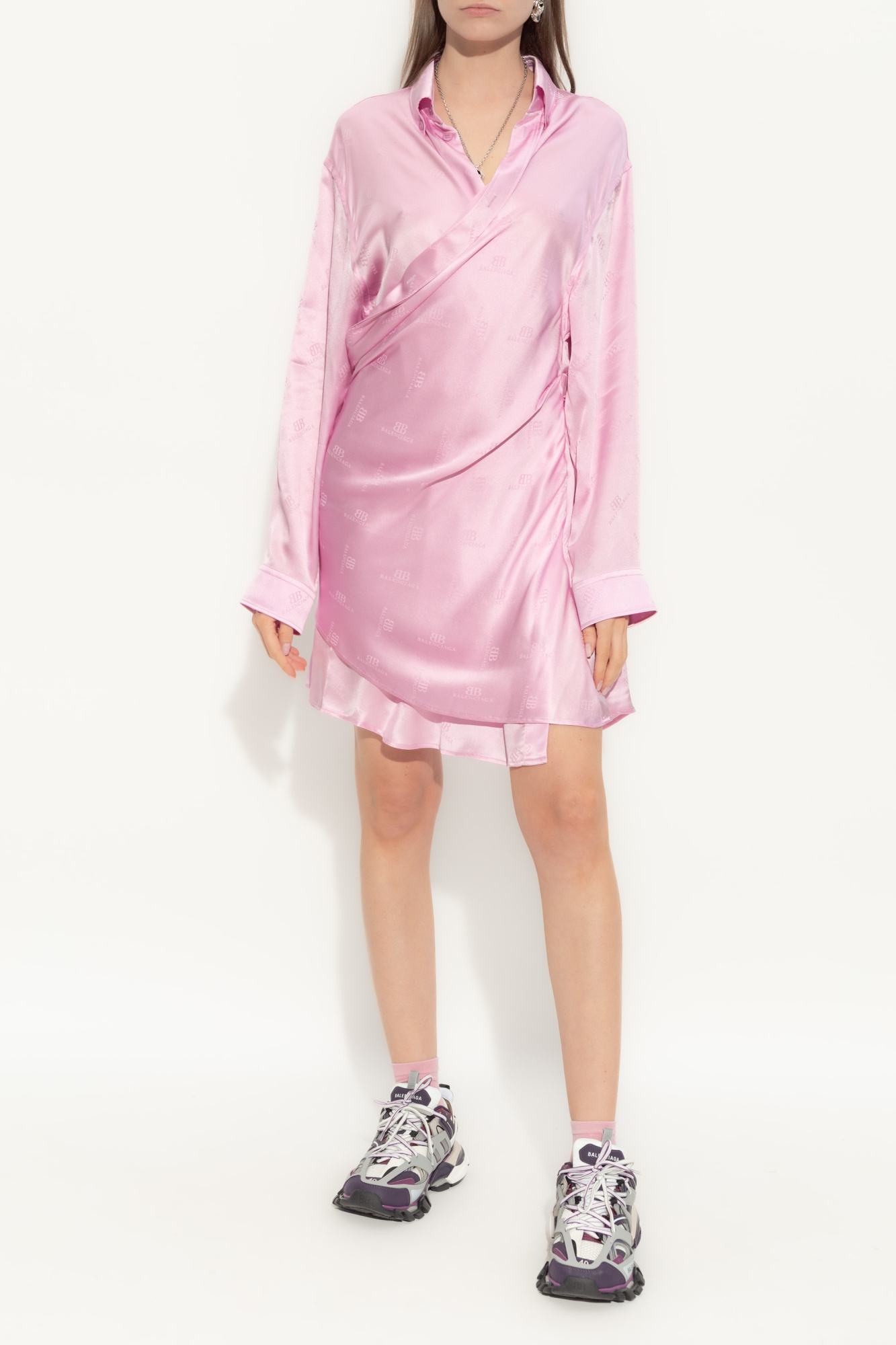 Pink Silk dress in shirt style Balenciaga Vitkac Canada